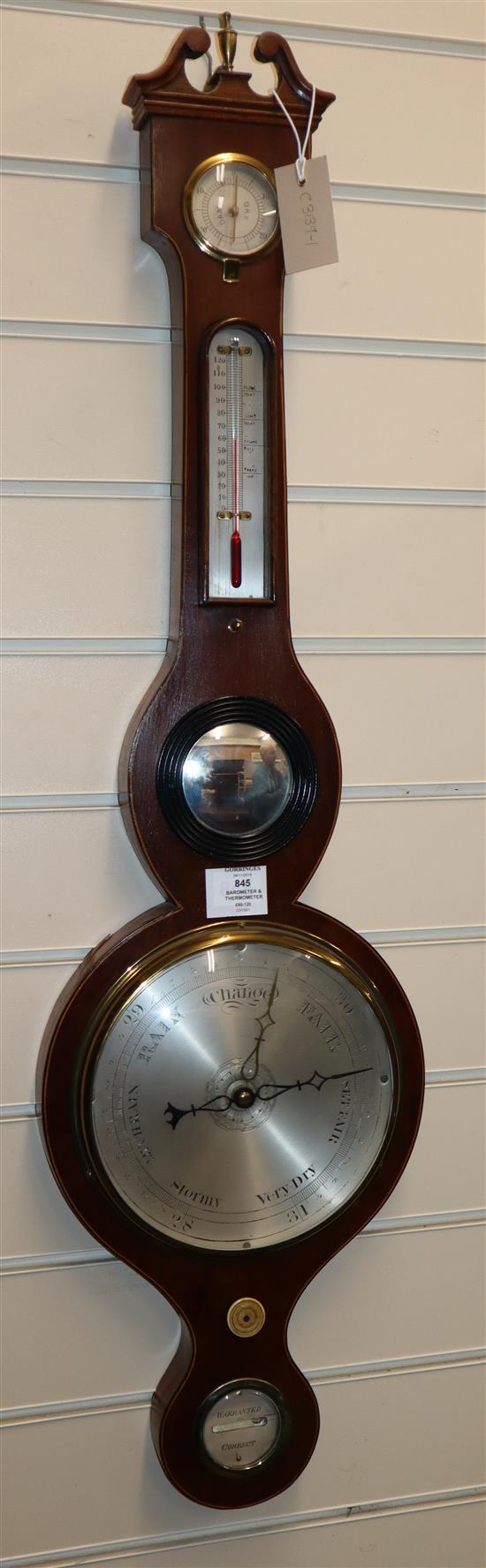 A George III inlaid mahogany barometer and thermometer H,96cm